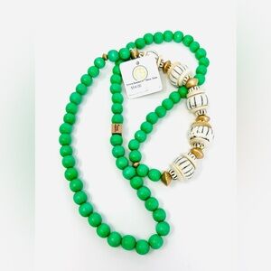 Caroline Strun Emma Green & White Gold Accent Wood Beaded Statement Necklace